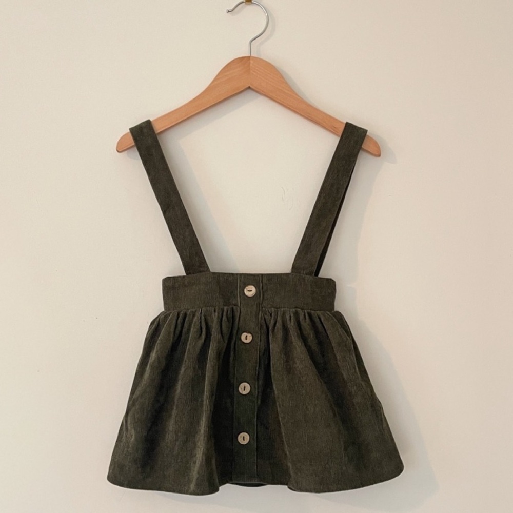 BAILEYS BLOSSOMS EUC Olive Green Corduroy Suspender Skirt Pinafore